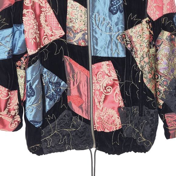 Vintage Chico's Patchwork Brocade Velvet Embroidered Full Zip Jacket Boho Sz 2/L - Picture 4 of 10